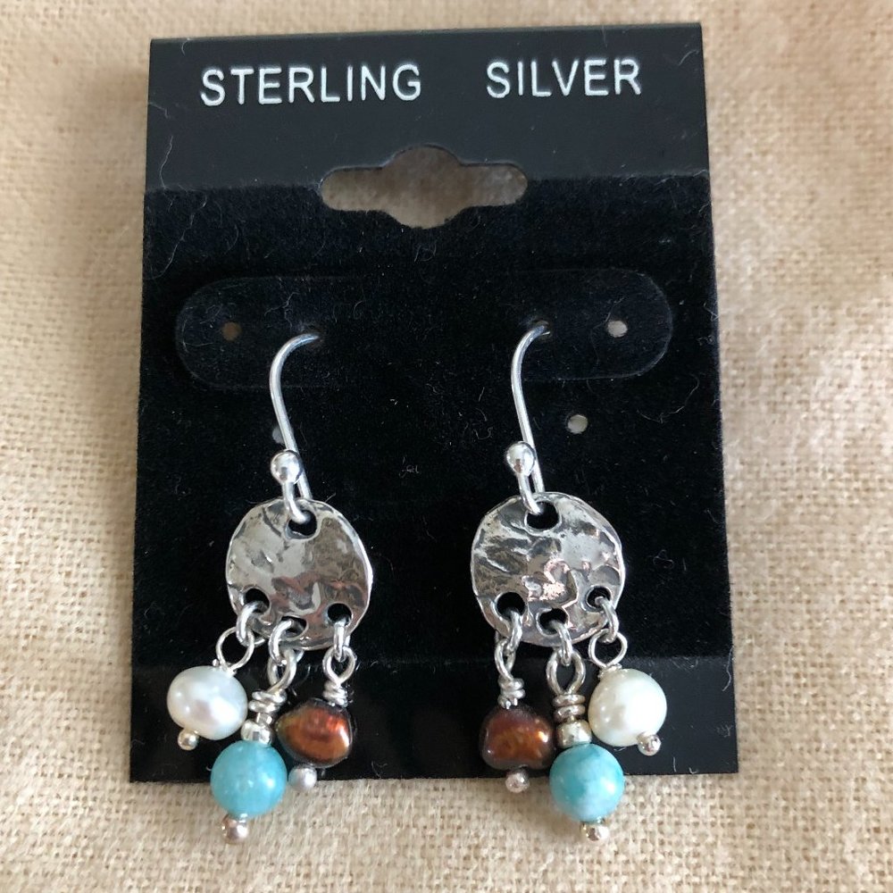 925 SS Hammered Discs with Tiny Bead Dangles